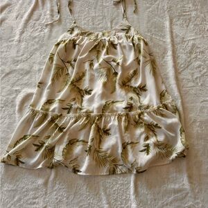 Forever 21 Cream and Green Leaf Print Mini Dress
